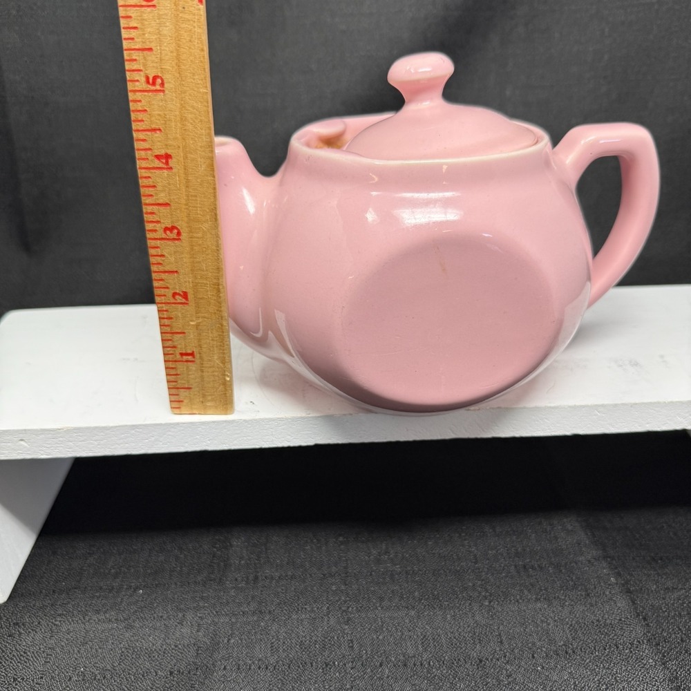 Vintage Hall Boston Flat-Sides 12 oz Pink Teapot USA Rare With Lid - Picture 9 of 10